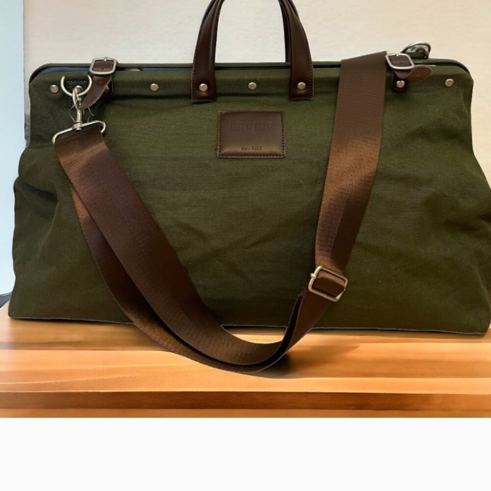 Olive Canvas and Brown Leather Weekender Bag
